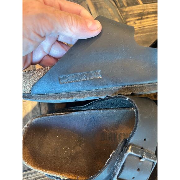 Birkenstock Double Strap Sandals Womens 37 US 6 Black Leather Slip On Shoes Boho - Picture 7 of 9